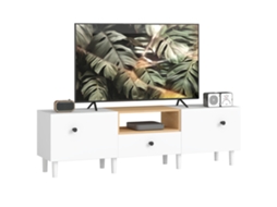 Rack para TV até 70 polegadas com portas basculantes gaveta e nicho branco madeira ZACHARY