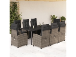 Vidaxl 9 Pcs Conjunto De Jantar P/ Jardim C/ Almofadões Vime Pe Cinza