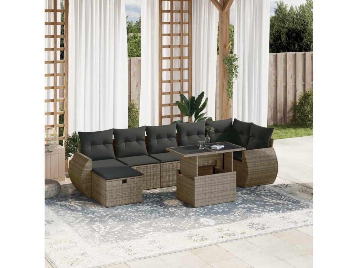 Vidaxl 8 Pcs Conjunto Sofás De Jardim C/ Almofadões Vime Pe Cinzento