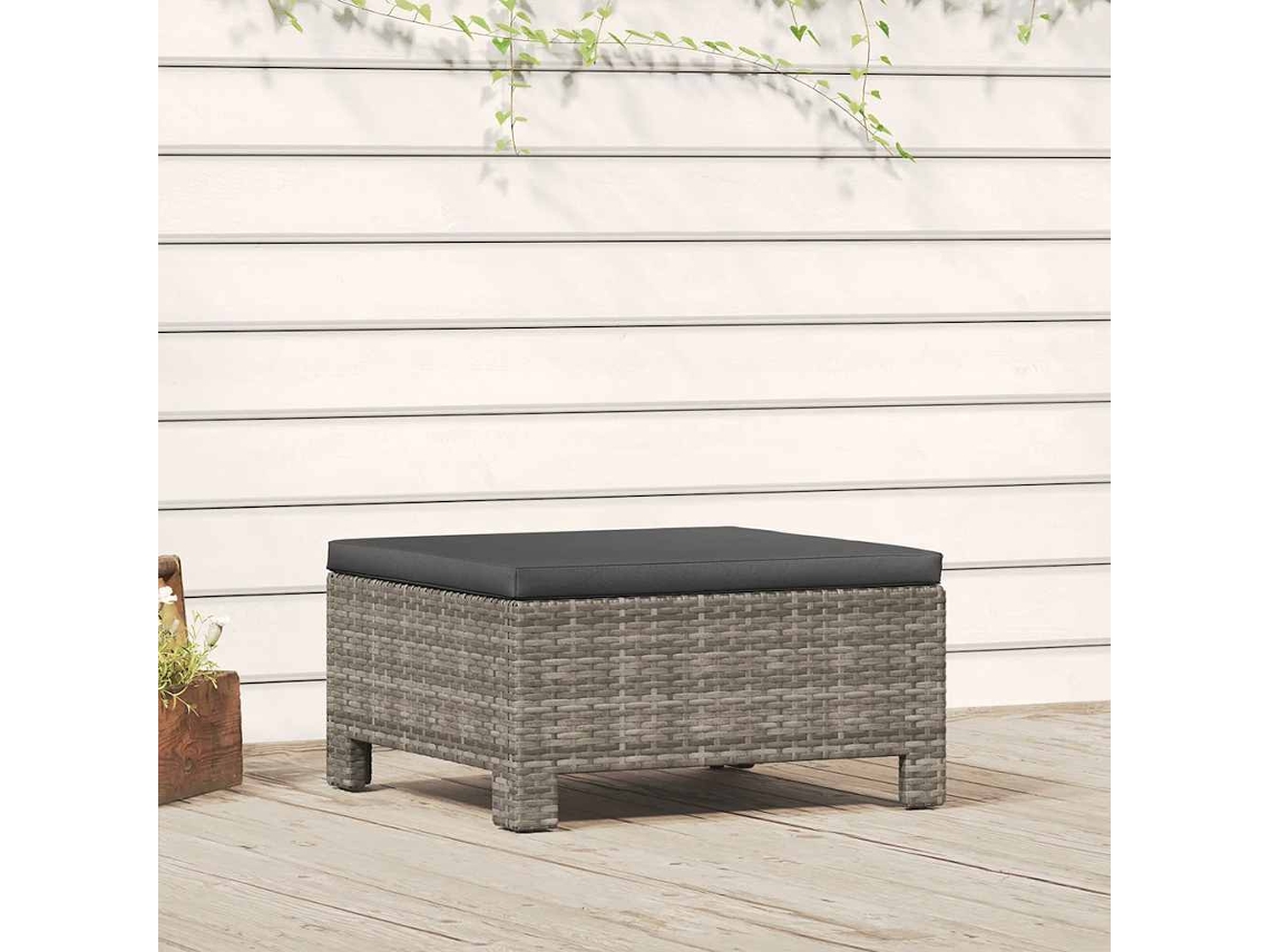 Apoio Pés P/ Jardim Com Almofadão Vime Pe Cinzento Dkd Home Decor