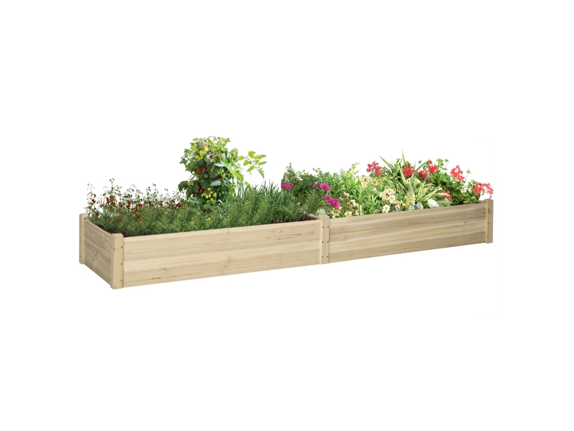 Canteiro Elevado Outsunny, 2 Áreas De Plantação, Forro Em Lã, Resistente Às Intempéries, Madeira Maciça, 244 Cm X 61,5 Cm X 27 Cm