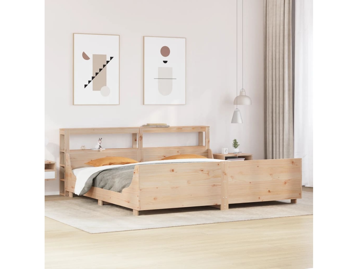 Cama Sem Colchão 200x200 Cm Madeira De Pinho Maciça