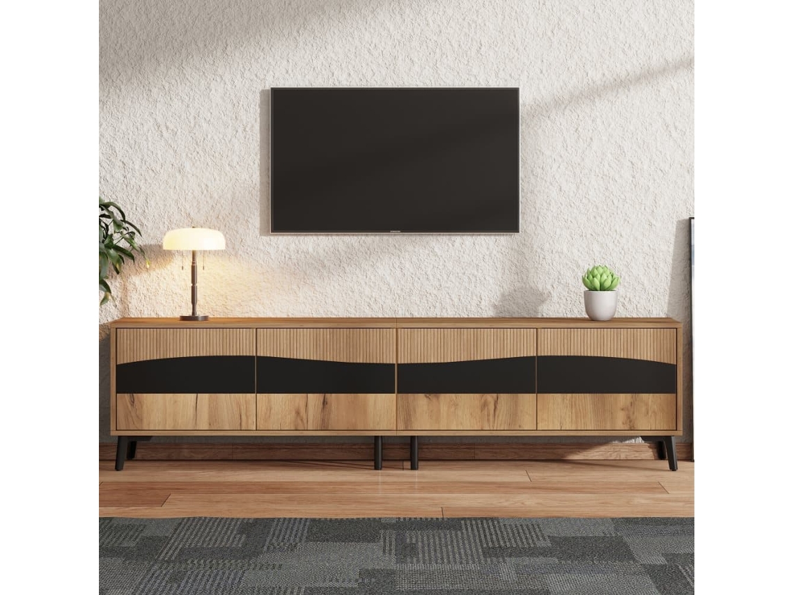 Móvel De Tv 180x40x50 Cm - Com 4 Armários, 8 Pernas, Capacidade Para 30 Kg, Design Simétrico - Natural