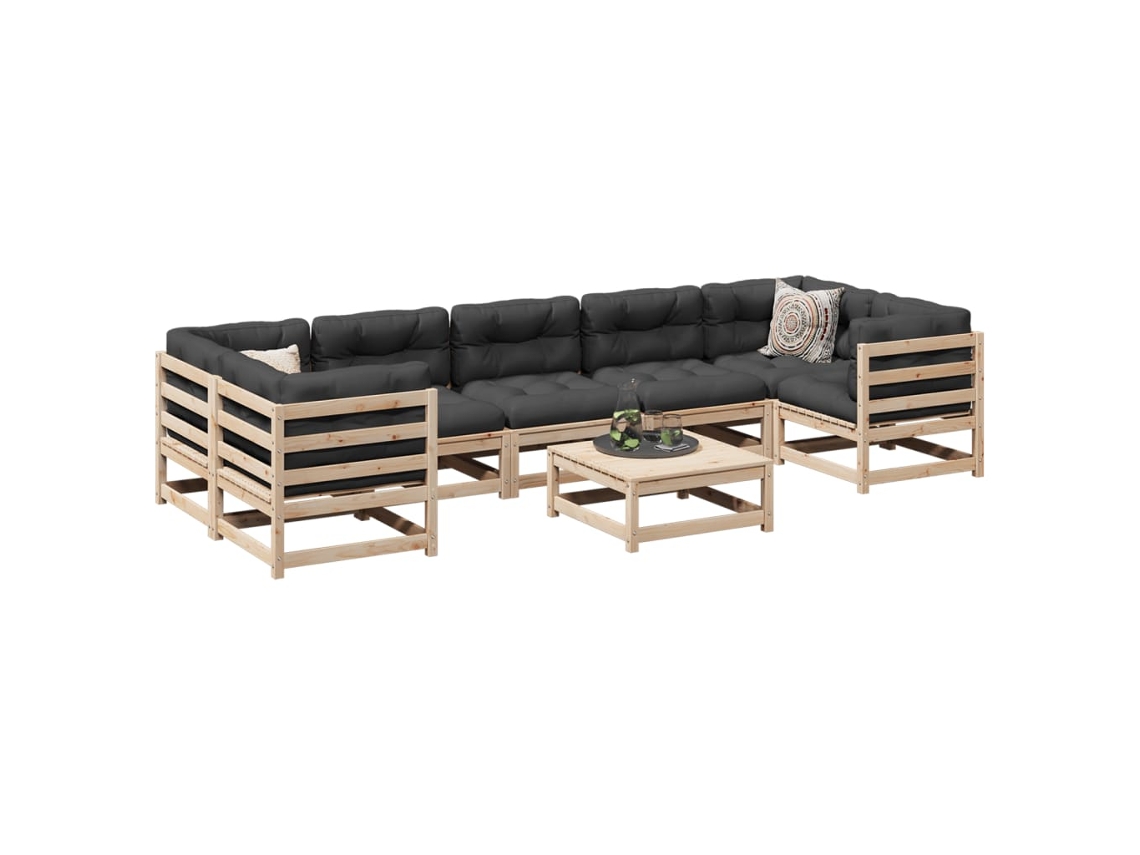 Conjunto 8 Peças Sofás De Jardim Pinho Maciço Dkd Home Decor