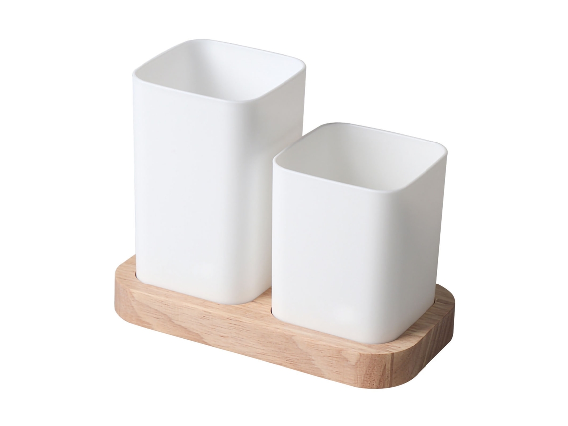 Organizador De Cubiertos Con Base De Madera, Caddy Para Utensilios De Cocina Con 2 Compartimentos, Almacenamiento Espacioso