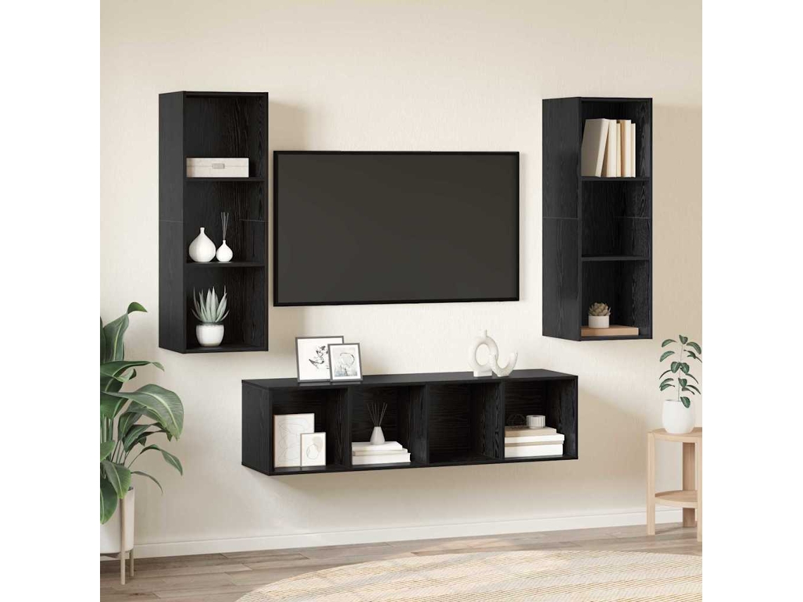 Vidaxl Conjunto De Móvel De Tv 3 Pcs Carvalho Preto Madeira Processada