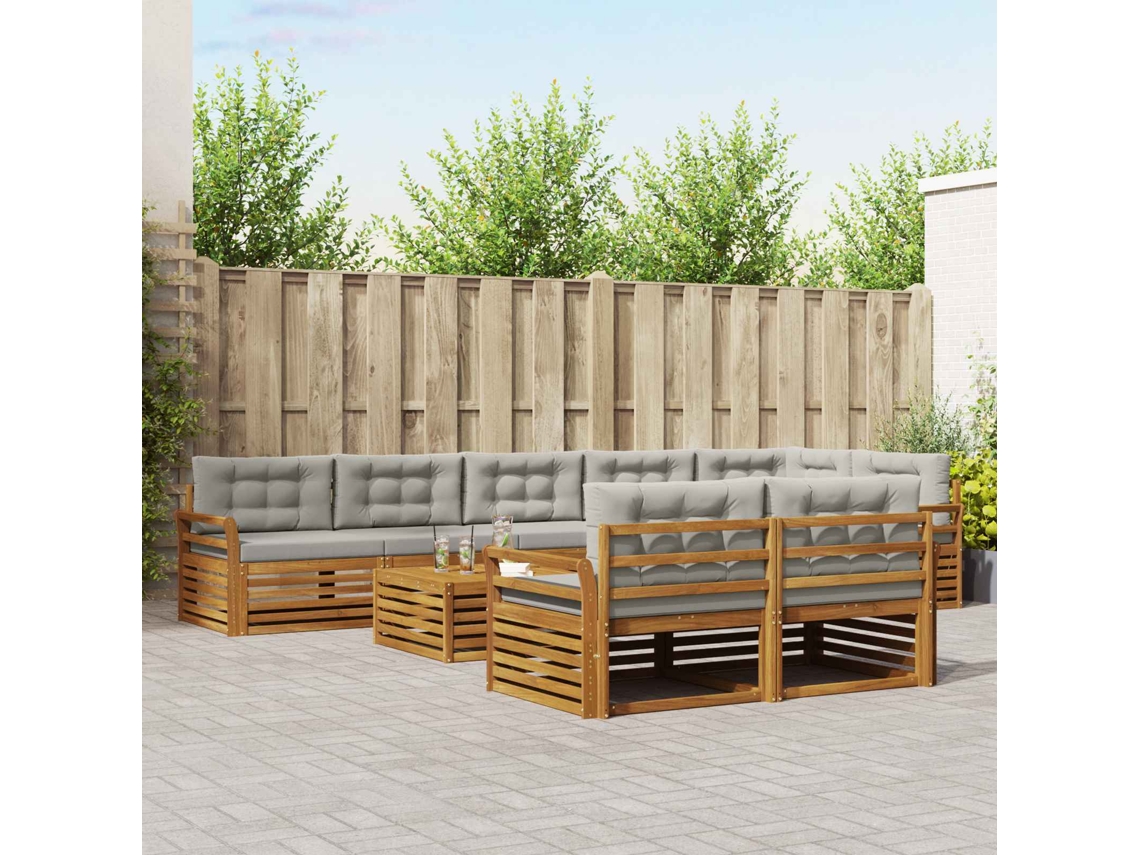 Vidaxl Conjunto De Sofás Para Exterior 9 Unid. Cinza Natural E Claro