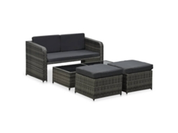 Vidaxl Conjunto Lounge De Jardim C/ Almofadões 4 Pcs Vime Pe Antracite