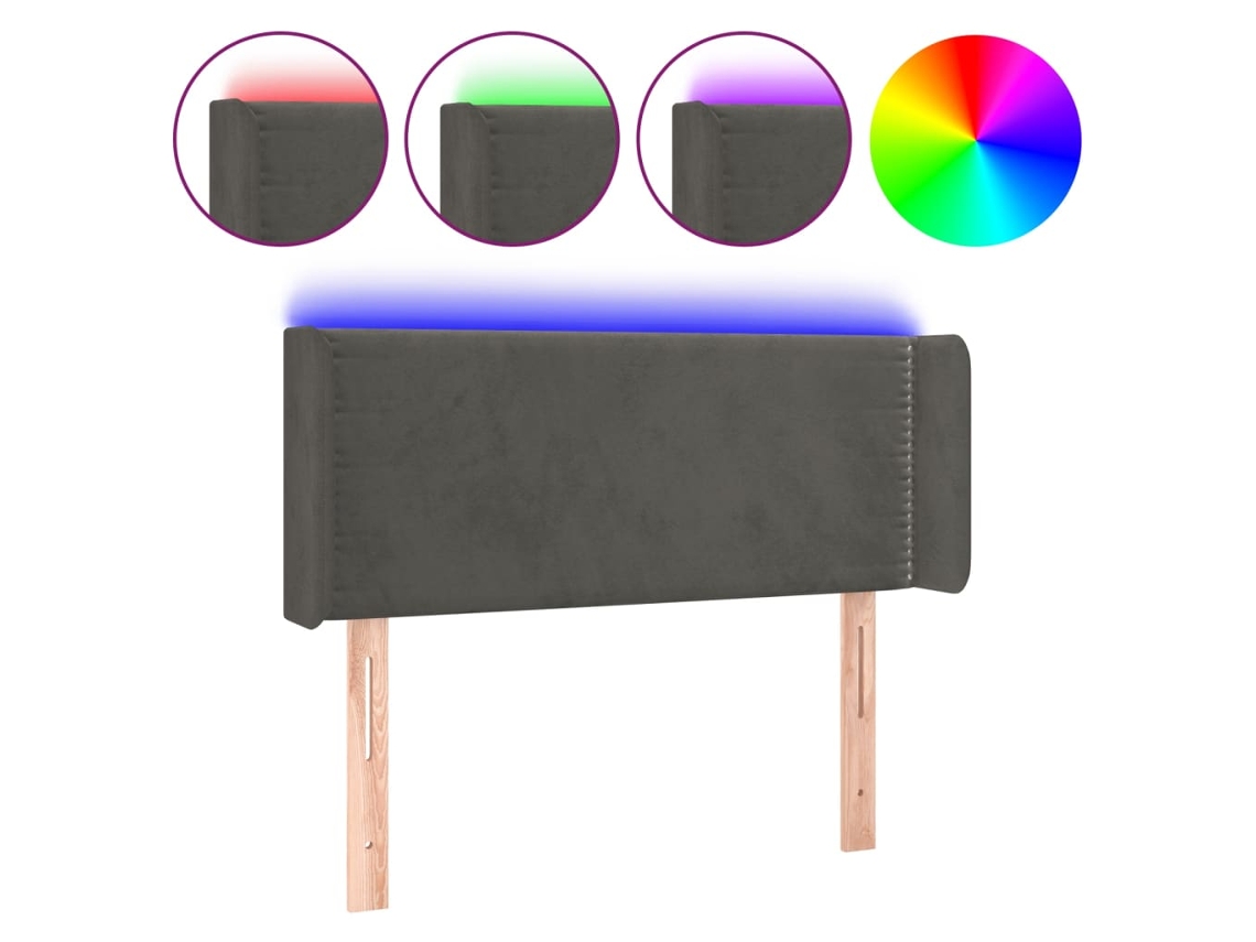 Led Headboard, Led Headboards Vidaxl Cinzeto Veludo (93 X 16 X 78/88 Cm)