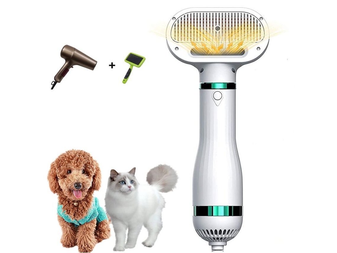Secador De Cabelo Para Cães 2 Em 1 Com Escova, Remoção De Pelo Com Um Clique, Temperatura Ajustável