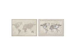 Pintura Home Esprit Bege Mapa Do Mundo Loft 120 X 3,7 X 80 Cm (2 Unidades)