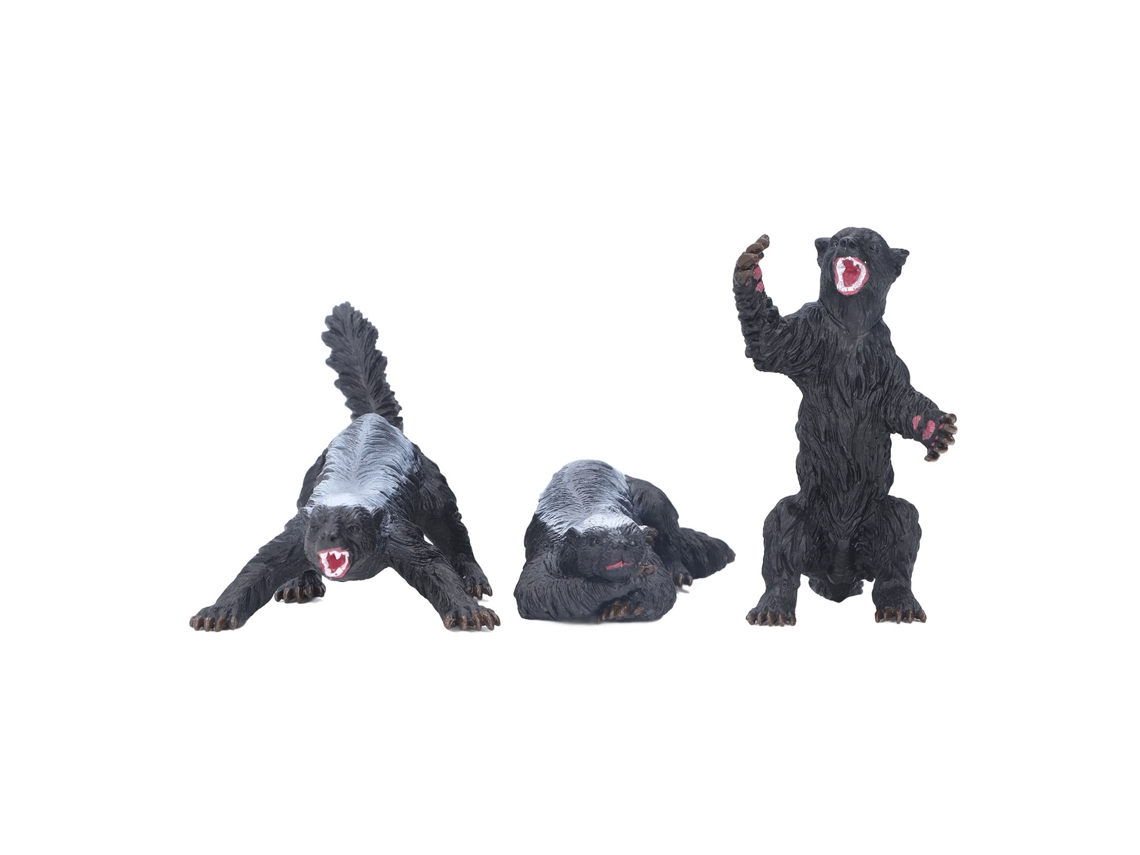 Mali conjunto de 3 Figuras de Ratel Selvagem em Plástico: Ataque, em Pé e Deitado Brinquedo Educativo para Crianças