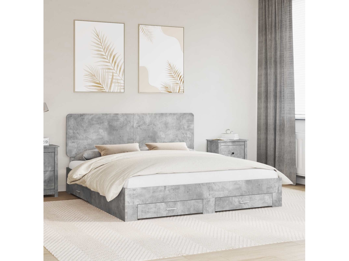 Vidaxl Estrutura Da Cama Cinzento 200 X 200 Cm Derivados De Madeira