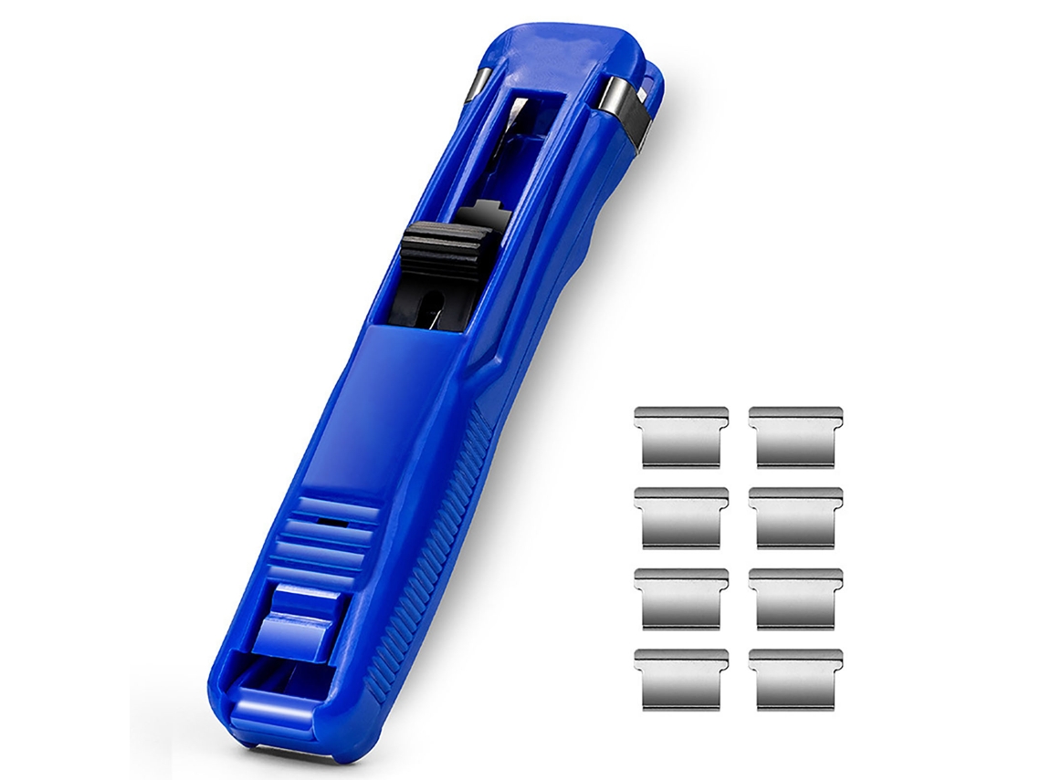 Dispensador De Clips De Papel Multiusos Manual Com Agarre Forte E 8 Clips De Reposição Para Estudantes E Escritório, Cor Azul