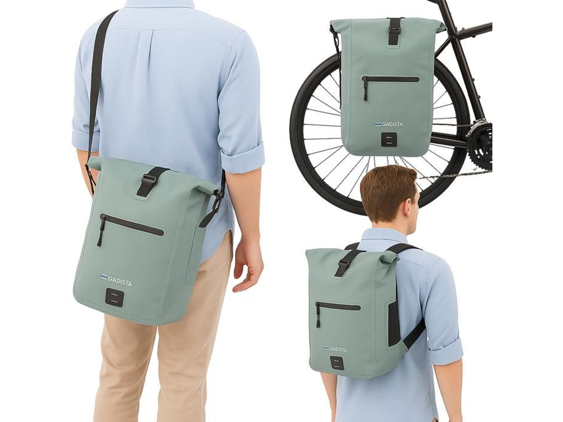 Bolsa para Bicicleta 3 em 1 Gadista 25l Verde sálvia Impermeável, Versátil Pc 17 Polegadas BRILVIBERA