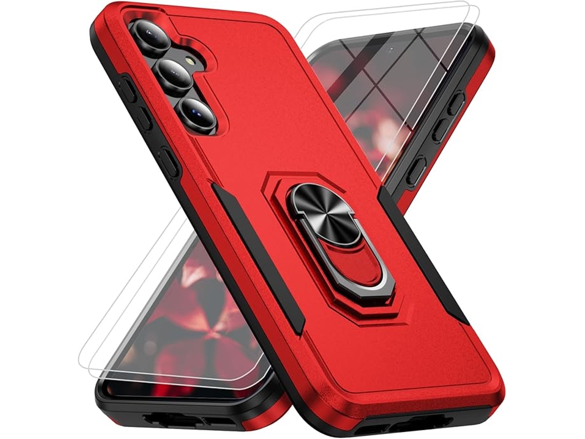 Capa Para Samsung Galaxy A57 5g Com 2 Protetores De Ecrã De Vidro Temperado Vermelho Hexinyigjly