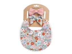 Kit Babador Reversível Em Linho E Algodão Estampado Para Bebê Com Tiara Toalha De Saliva Dp021-7