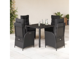 Vidaxl 5 Pcs Conjunto De Jantar P/ Jardim C/ Almofadões Vime Pe Preto
