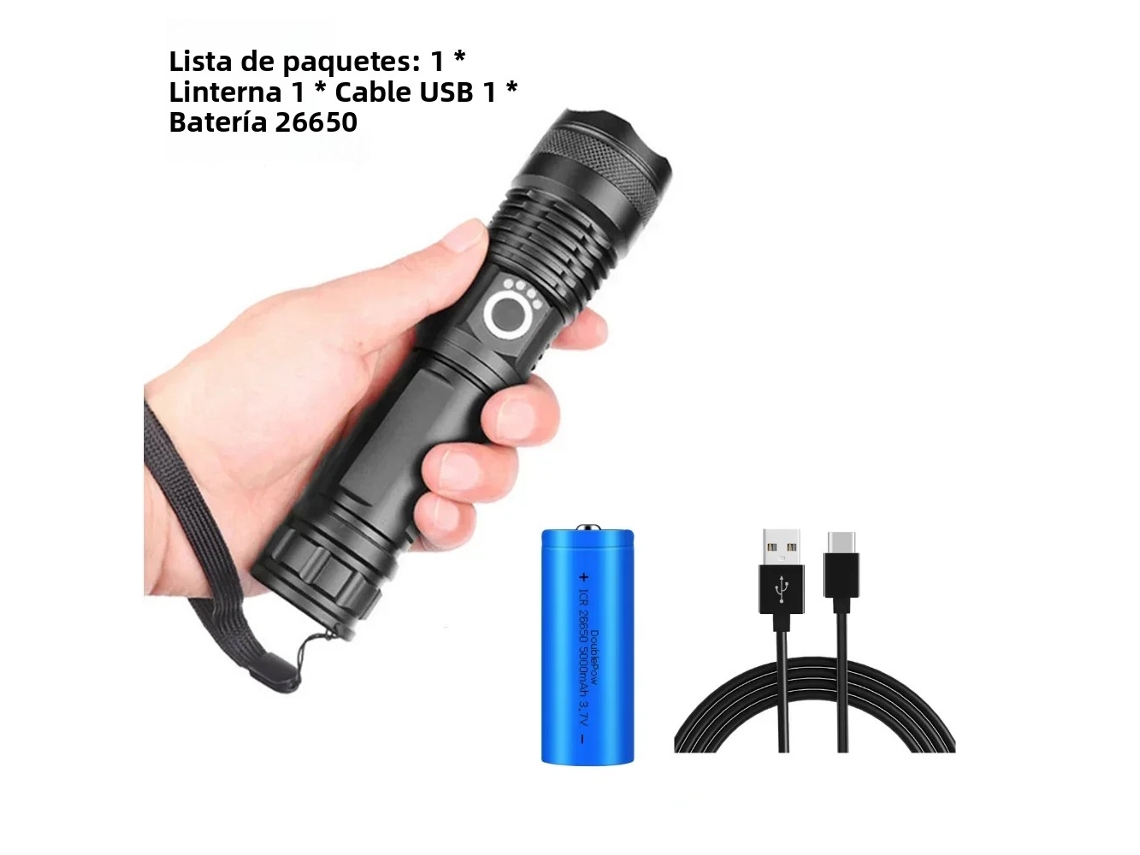 Lanterna Led Recarregável com Zoom Ajustável, À Prova D'água e Três Modos de Operação. MDUG