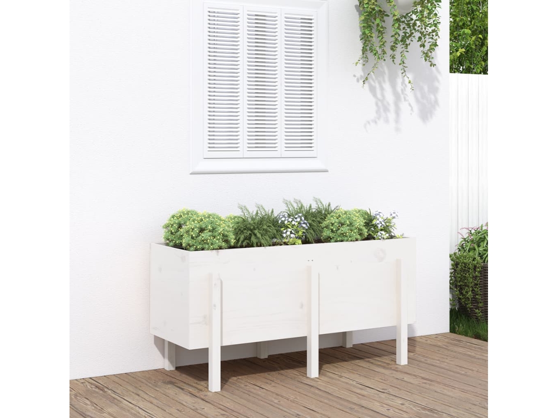 Vidaxl Canteiro Elevado De Jardim 121x50x57 Cm Pinho Maciço Branco