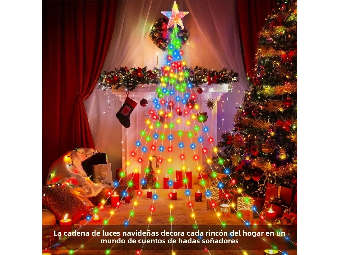 Luzes de Natal Recarregáveis e Coloridas de 3 Metros para Árvore, com 8 Modos de Luz Estelar e Cascata. MDUG