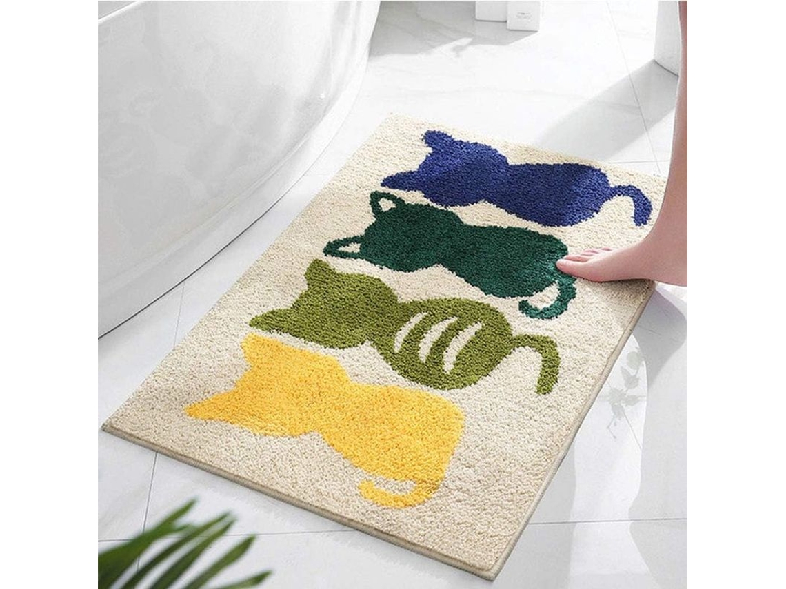 2026 tapete de Banheiro Antiderrapante 50x80cm Microfibra Suave Absorbente com Padrão de 4 Gatos Lavável À Máquina Khaki