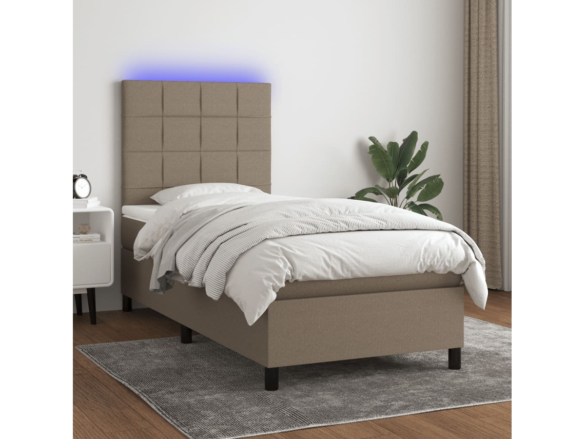 Vidaxl Cama Box Spring + Colchão/led 80x200cm Tecido Cinza-acastanhado