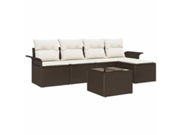 Conjunto de Sofá de Jardim com Almofada 6 Peças Castanho Vime Pe MAISON EXCLUSIVE