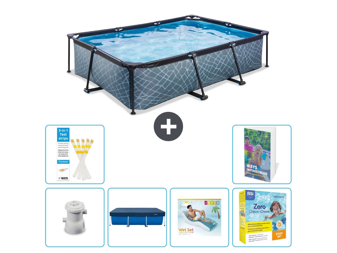 Piscina Exit Retangular Efeito Pedra 300x200x65 Cm 5 peças EXIT TOYS