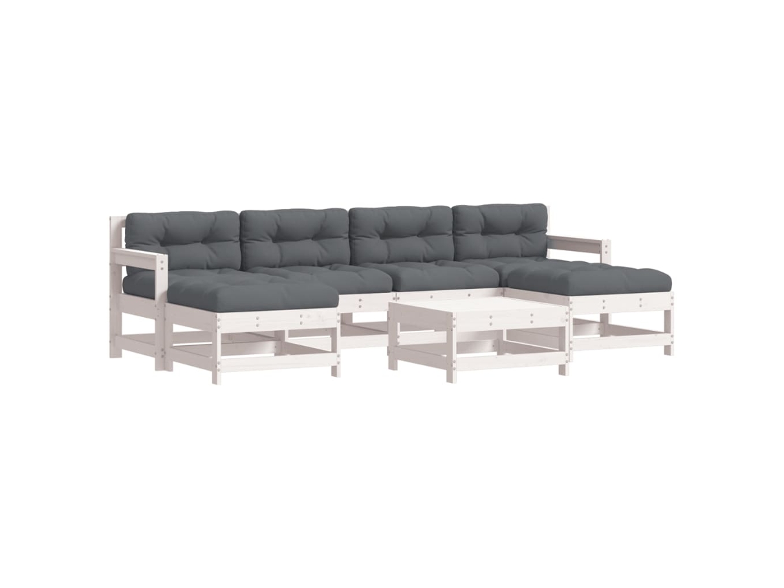 Conjunto de 7 Lounge Garden com Almofadões Madeira Maciça Branco MAISON EXCLUSIVE (7pcs)