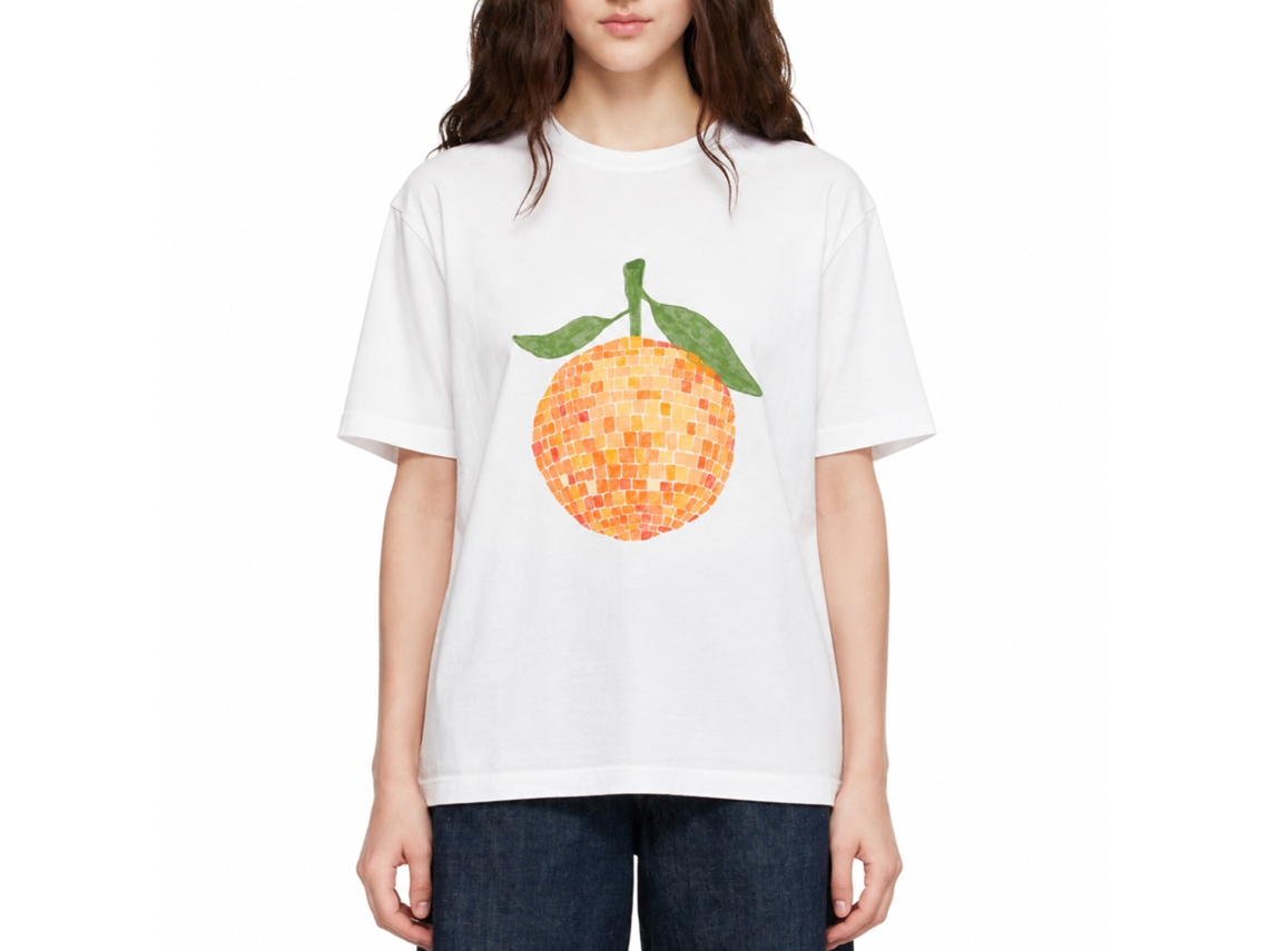 Camiseta Rockinstone Disco Laranja Lauren Emmett Art - Estilo de Designer Exclusivo