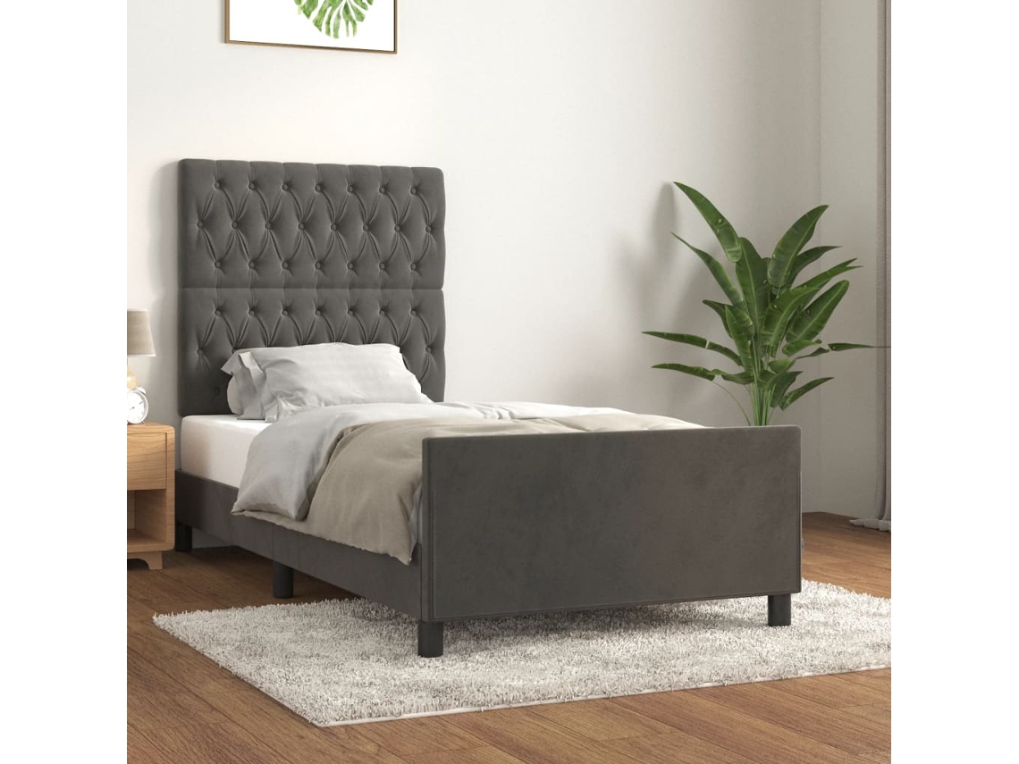 Estrutura de cama sem colchão 90x200 cm veludo cinzento-escuro