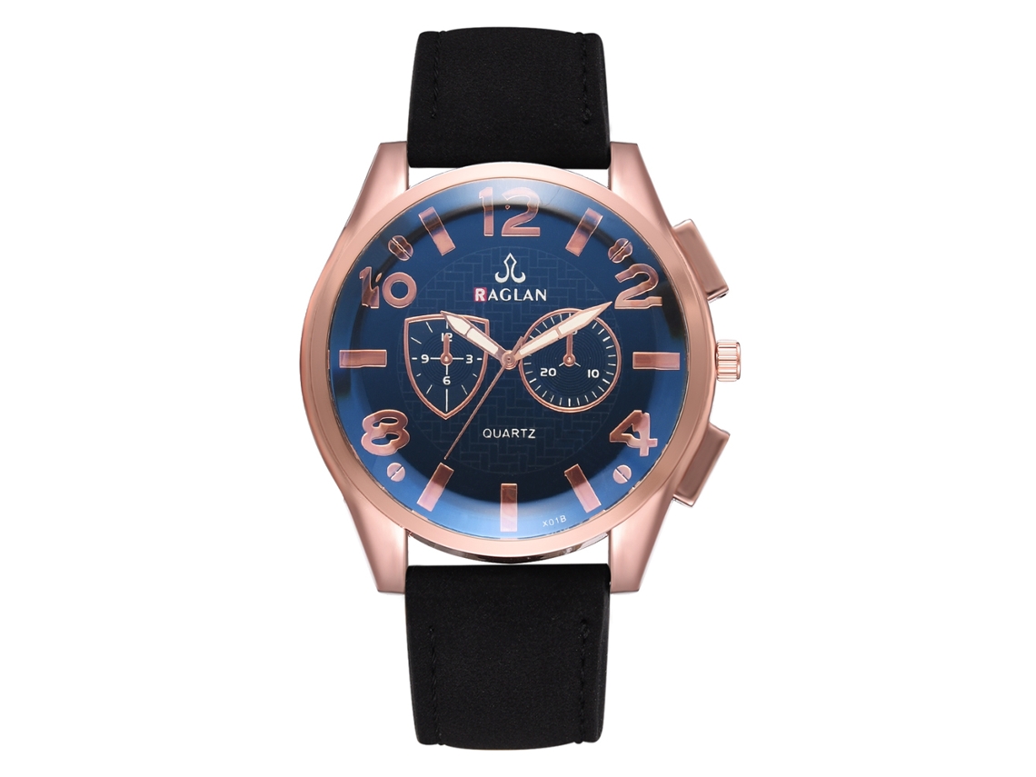 Relógio de Pulso Masculino Clássico de Moda com Pulseira de Couro Pu e Mostrador Azul
