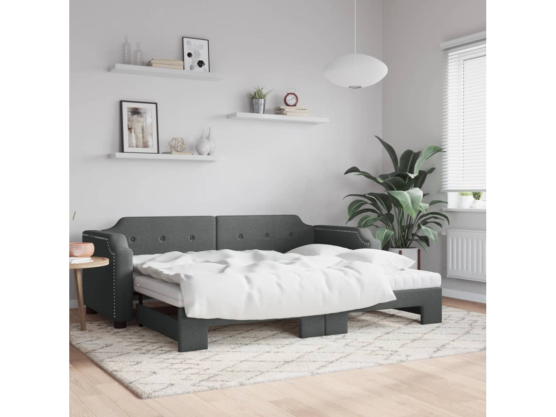 Vidaxl Sofá cama C/ Gavetão e Colchões 80x200cm Tecido Cinzento escuro