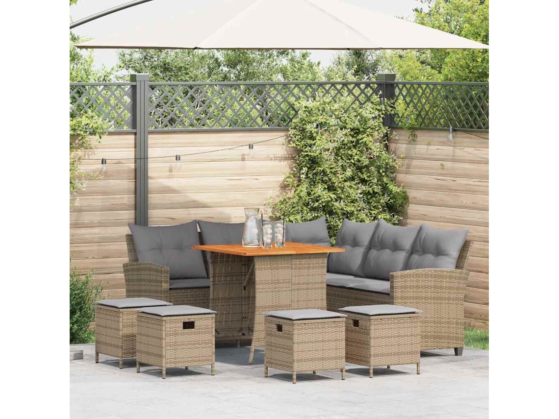 Vidaxl 6 Pcs Conjunto Sofás De Jardim Com Almofadões Em L Vime Pe Bege
