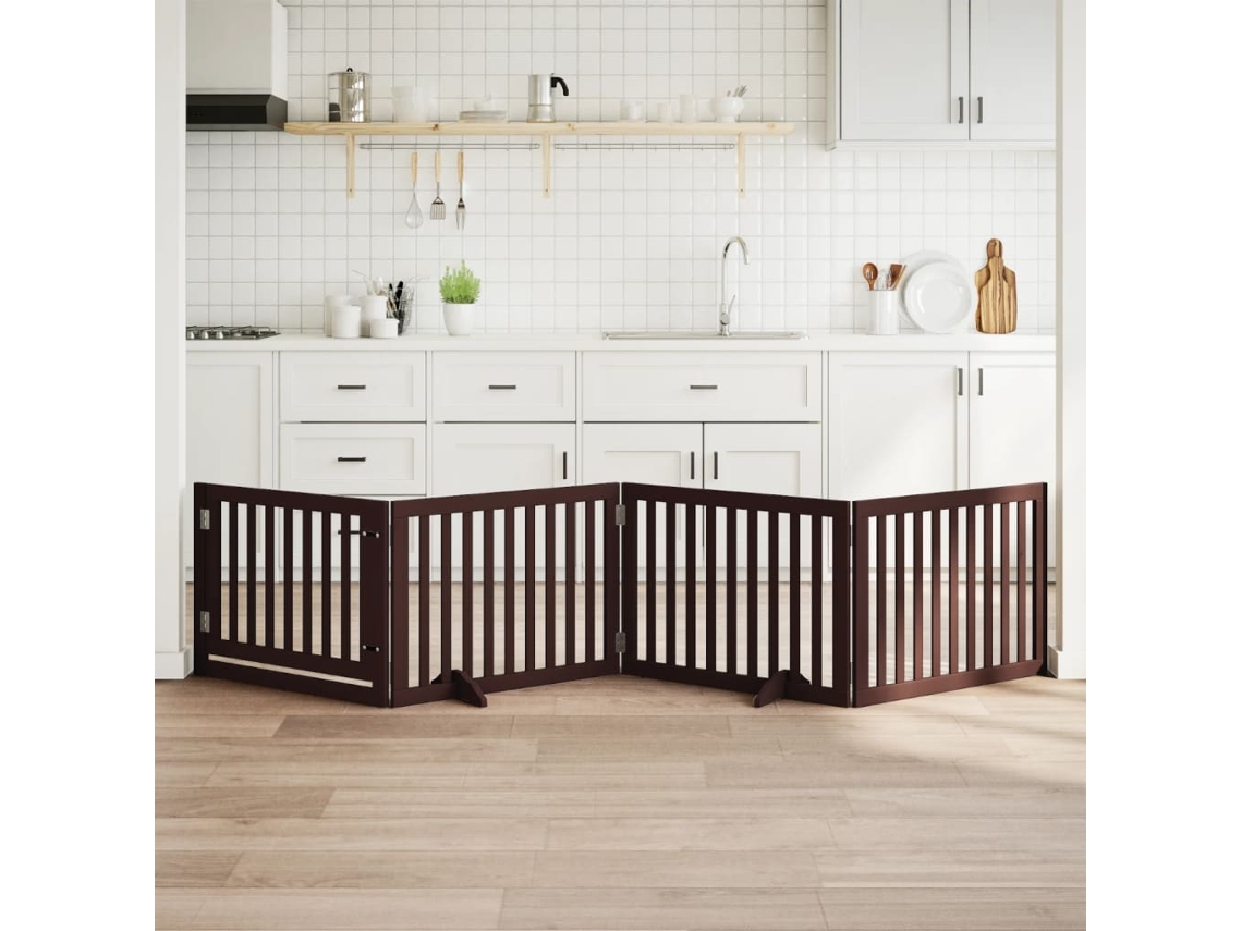 Vidaxl Portão P/ Cães C/ Porta Dobrável 4 Painéis 320cm Álamo Castanho