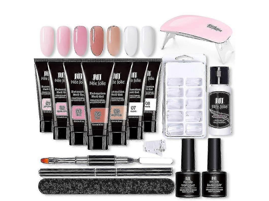 Kit De Extensão De Unhas Em Gel Kit Completo Para Alongamento De Unhas Em Gel, 7 Cores, Rosa Nude, Com Lâmpada Para Unhas Aya Ly Ebike