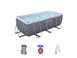 Piscina tubular retangular Steel Pro Max, 412x201x122cm, com filtro e escada, efeito mármore cinza BESTWAY