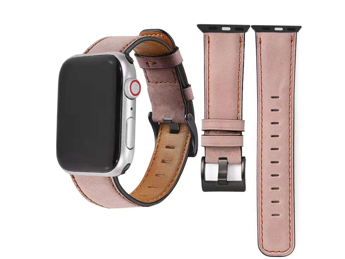 Bracelete Classic Vintage em Pele Ecológico Apple Watch Series 7 45Mm Rosa
