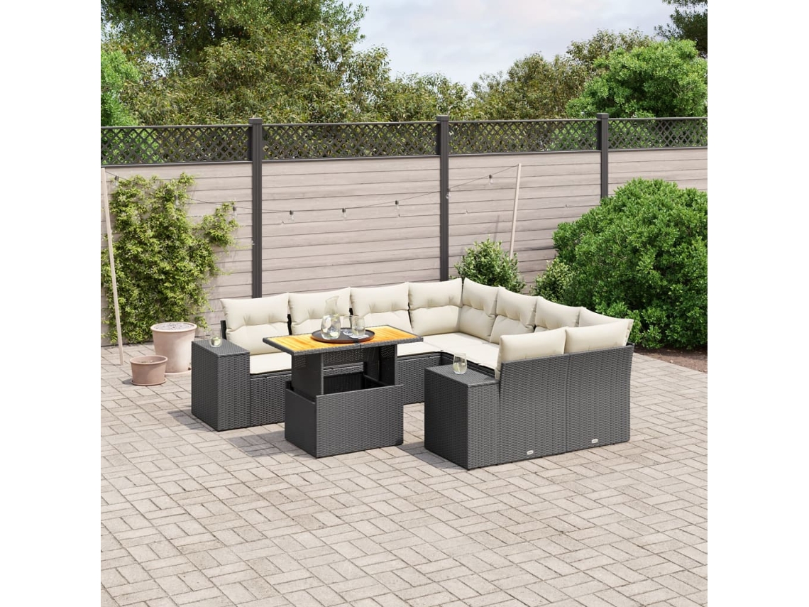 Vidaxl 9 Pcs Conjunto de Sofás P/ Jardim C/ Almofadões Vime Pe Preto