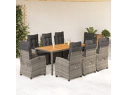 Vidaxl 9 Pcs Conjunto de Jantar P/ Jardim C/ Almofadões Vime Pe Cinza