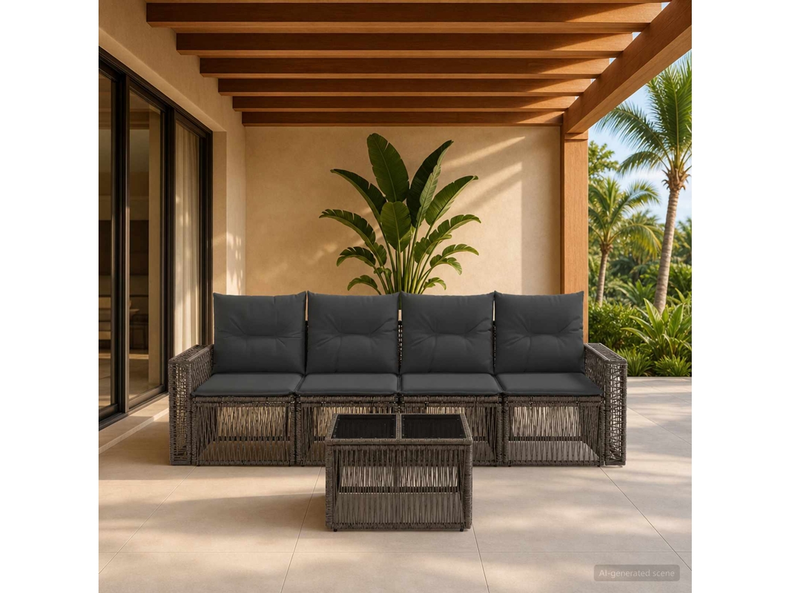 Vidaxl Conjunto De Sofá De Jardim 5 Pcs Cinza E Cinza Escuro Vime Pe