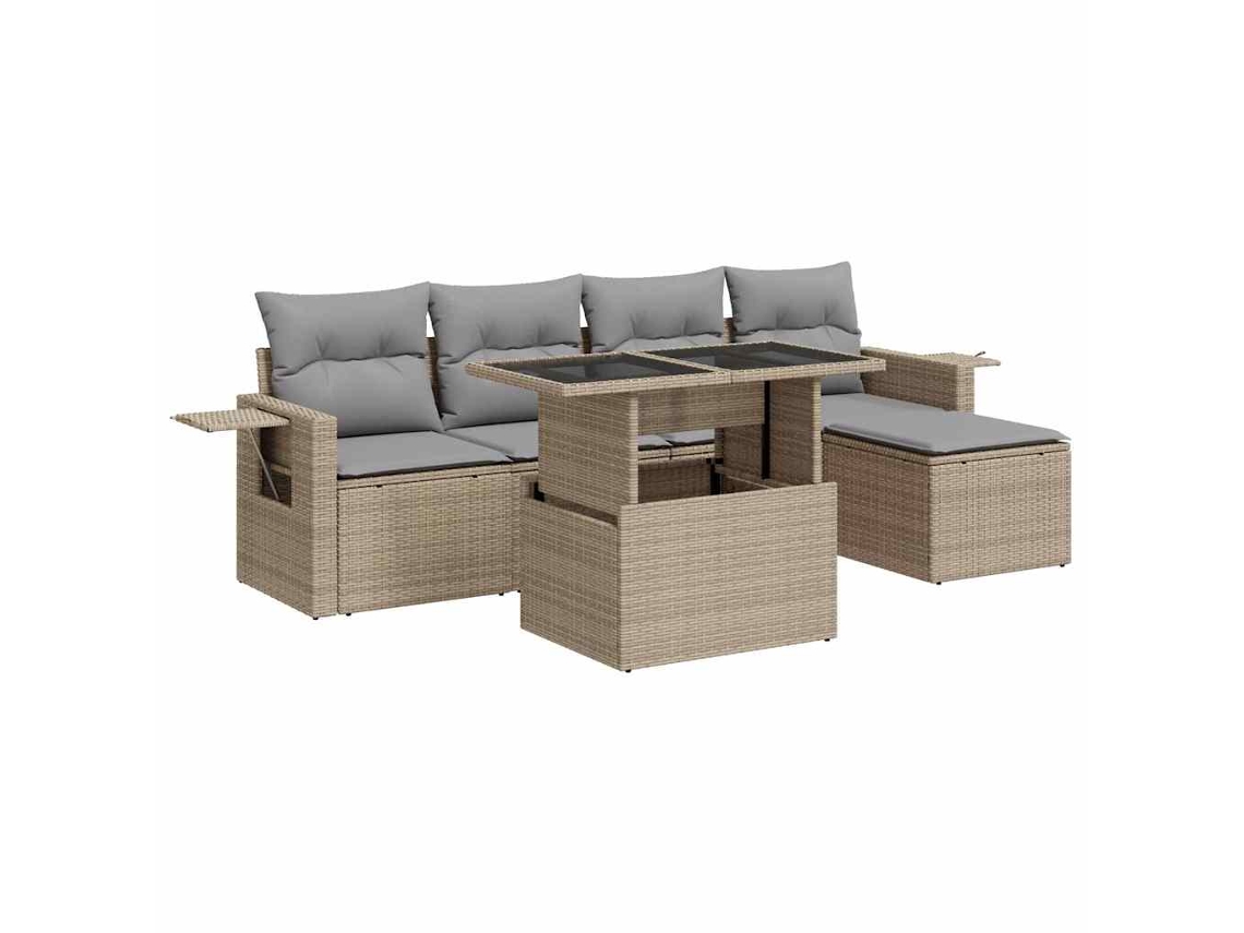 Conjunto de 6 Sofás P/ Jardim com Almofadões Vime Pe Bege MAISON EXCLUSIVE (80x200 cm)