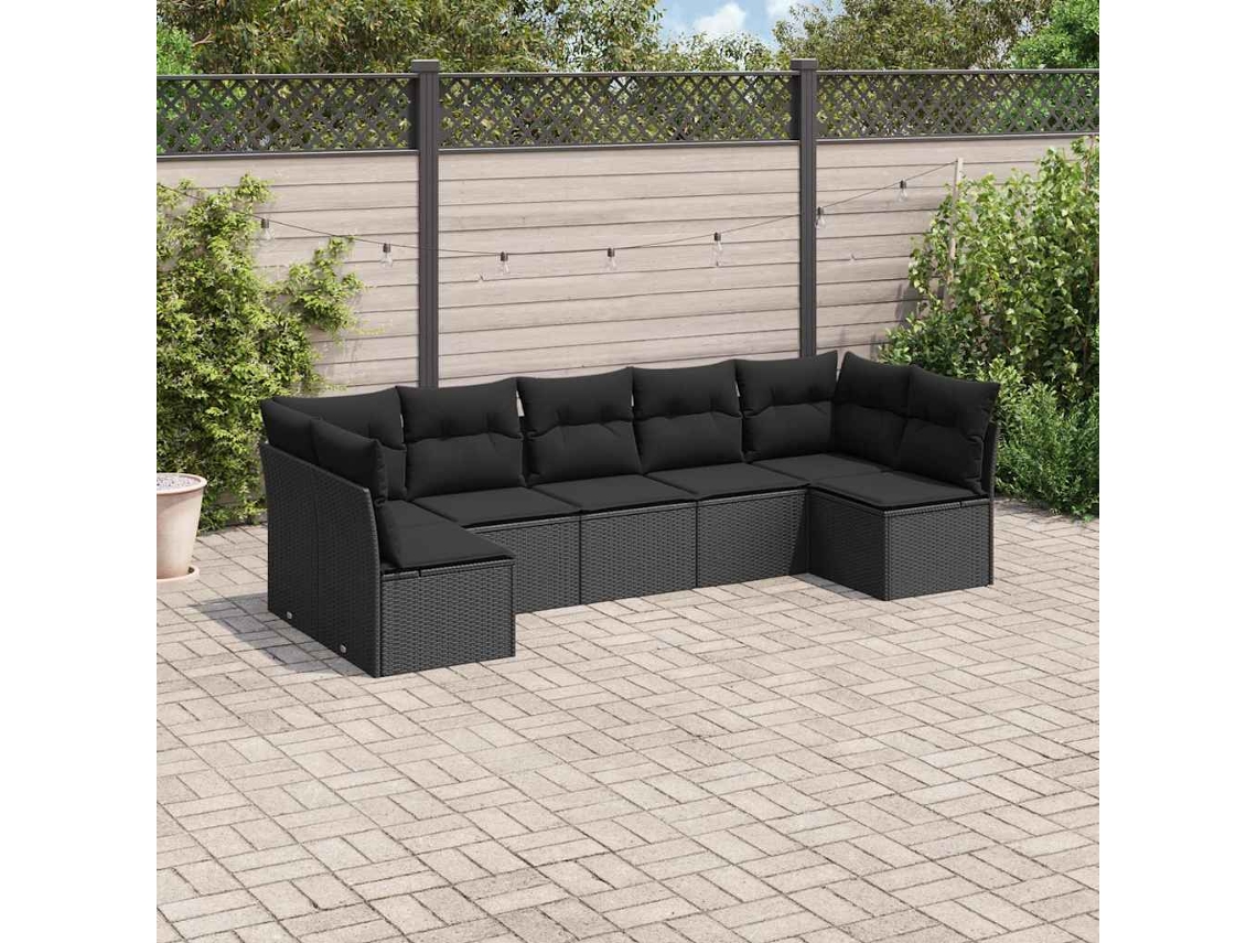 Vidaxl 7 Pcs Conjunto De Sofás P/ Jardim C/ Almofadões Vime Pe Preto