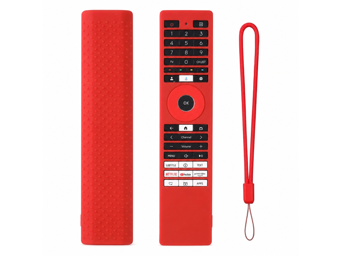 Capa De Silicone Vermelha Para Comando De Tv Compatível Com Toshiba Ct-erf, Com Recortes E Cordão_zhd