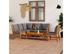Vidaxl 5 Pcs Conjunto Lounge De Jardim C/ Almofadões Acácia Maciça