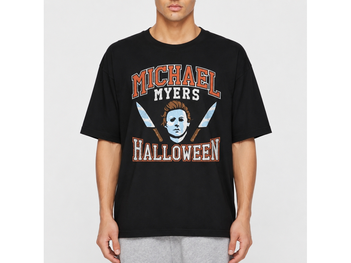 Rockinstone Halloween Movie Varsity Style Michael Black Adult T-shirt Size:s