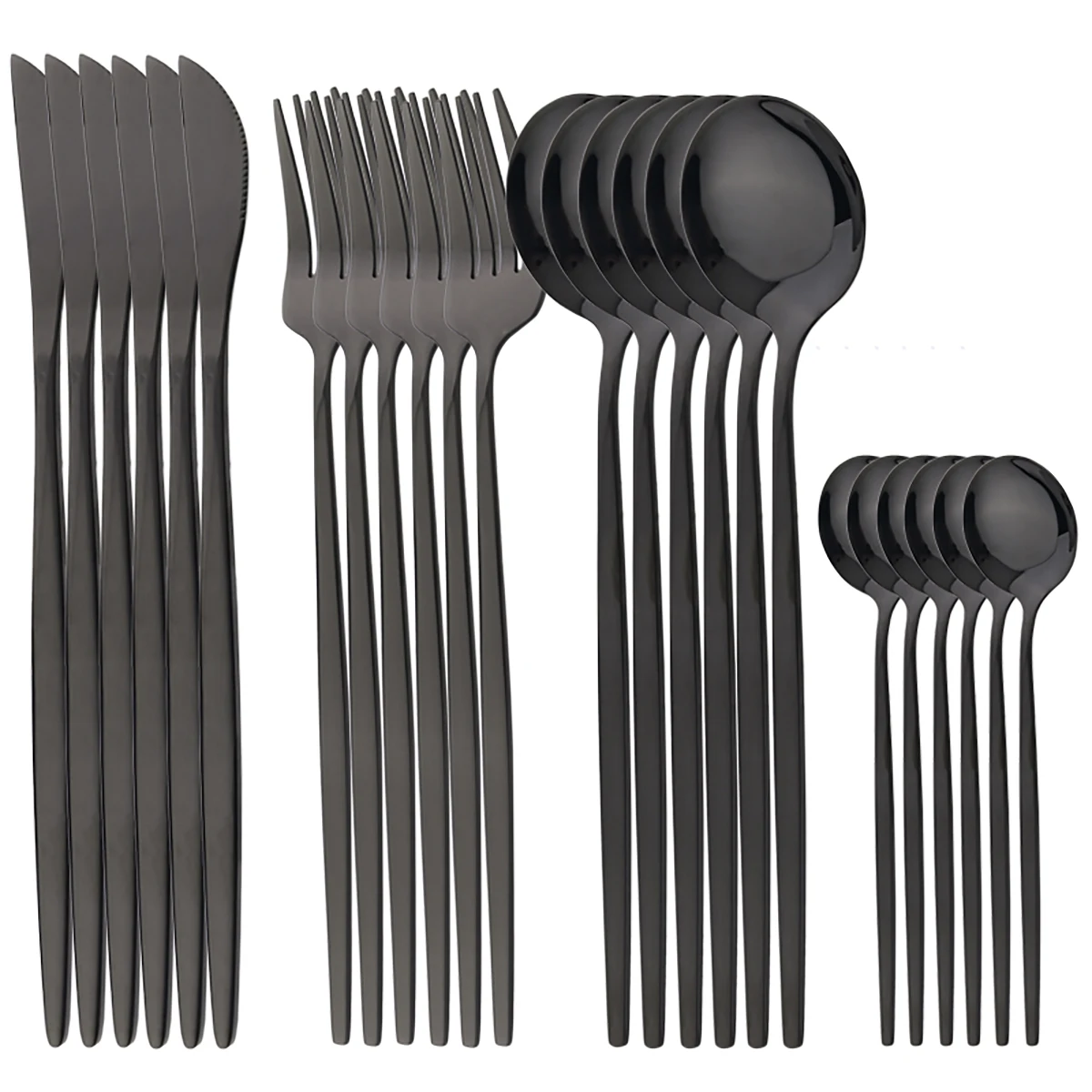 Conjunto de Talheres de Aço Inoxidável com 24 Peças, Próprio para Lava louças. MDUG (preto)