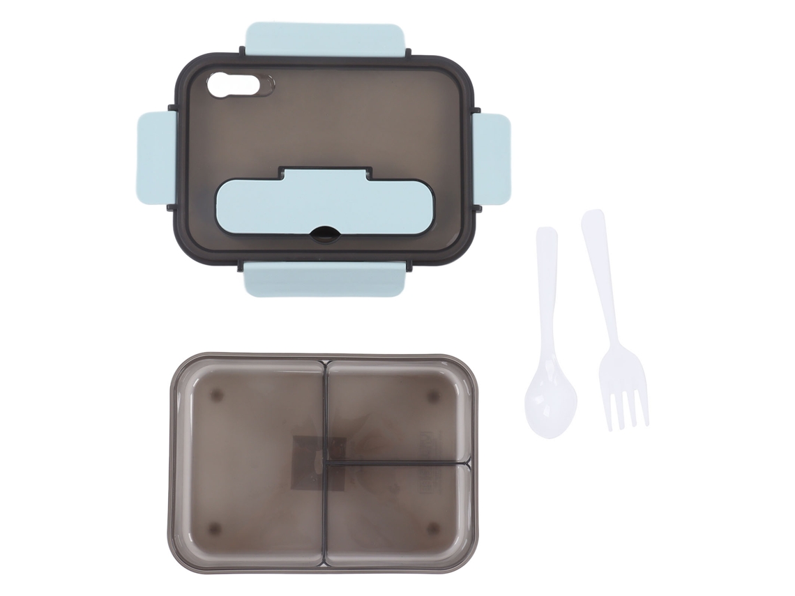 Bandeja Bento Com 3 Compartimentos 1500ml Capacidade Grande Para Estudantes Trabalhadores Azul