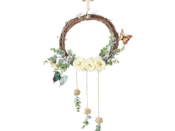 Guirnalda De Peonías Artificiales Con Mariposa De Ratán Para Puerta Principal Primavera/verano 22 Pulgadas